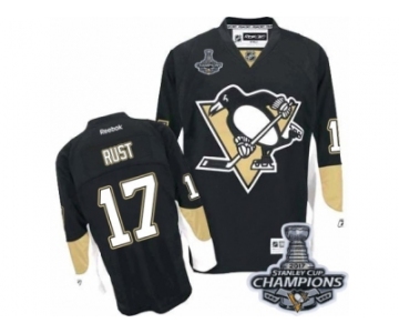 Men's Reebok Pittsburgh Penguins #17 Bryan Rust Authentic Black Home 2017 Stanley Cup Champions NHL Jersey