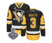 Men's Reebok Pittsburgh Penguins #3 Olli Maatta Authentic Black Gold Third 2017 Stanley Cup Final NHL Jersey