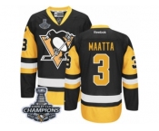 Men's Reebok Pittsburgh Penguins #3 Olli Maatta Premier Black Gold Third 2017 Stanley Cup Champions NHL Jersey