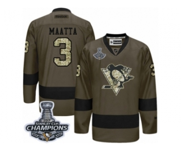 Men's Reebok Pittsburgh Penguins #3 Olli Maatta Premier Green Salute to Service 2017 Stanley Cup Champions NHL Jersey