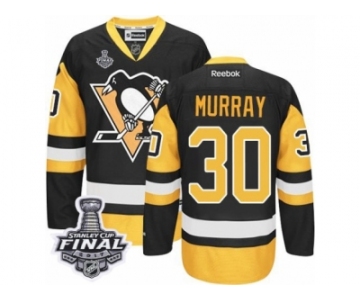 Men's Reebok Pittsburgh Penguins #30 Matt Murray Authentic Black Gold Third 2017 Stanley Cup Final NHL Jersey