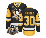 Men's Reebok Pittsburgh Penguins #30 Matt Murray Authentic Black Gold Third 50th Anniversary Patch NHL Jersey