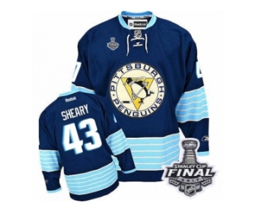 Men's Reebok Pittsburgh Penguins #43 Conor Sheary Authentic Navy Blue Third Vintage 2017 Stanley Cup Final NHL Jersey