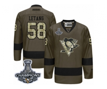 Men's Reebok Pittsburgh Penguins #58 Kris Letang Premier Green Salute to Service 2017 Stanley Cup Champions NHL Jersey