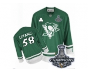 Men's Reebok Pittsburgh Penguins #58 Kris Letang Premier Green St Patty's Day 2017 Stanley Cup Champions NHL Jersey