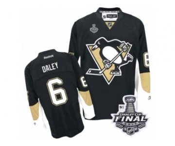 Men's Reebok Pittsburgh Penguins #6 Trevor Daley Premier Black Home 2017 Stanley Cup Final NHL Jersey