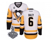 Men's Reebok Pittsburgh Penguins #6 Trevor Daley Premier White Away 2017 Stanley Cup Final NHL Jersey