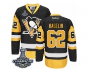 Men's Reebok Pittsburgh Penguins #62 Carl Hagelin Premier Black Gold Third 2017 Stanley Cup Champions NHL Jersey