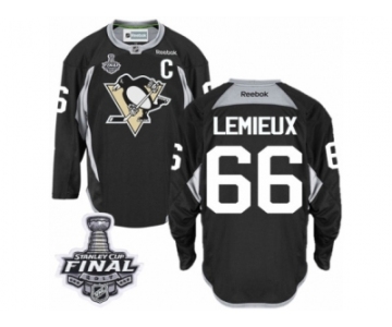 Men's Reebok Pittsburgh Penguins #66 Mario Lemieux Authentic Black Practice 2017 Stanley Cup Final NHL Jersey
