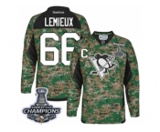 Men's Reebok Pittsburgh Penguins #66 Mario Lemieux Premier Camo Veterans Day Practice 2017 Stanley Cup Champions NHL Jersey