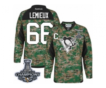 Men's Reebok Pittsburgh Penguins #66 Mario Lemieux Premier Camo Veterans Day Practice 2017 Stanley Cup Champions NHL Jersey
