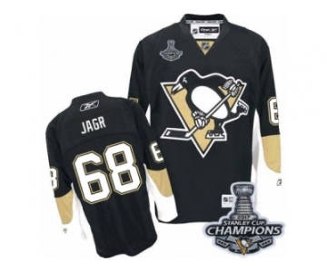 Men's Reebok Pittsburgh Penguins #68 Jaromir Jagr Premier Black Home 2017 Stanley Cup Champions NHL Jersey