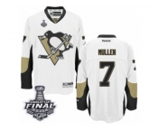 Men's Reebok Pittsburgh Penguins #7 Joe Mullen Premier White Away 2017 Stanley Cup Final NHL Jersey