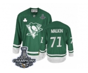 Men's Reebok Pittsburgh Penguins #71 Evgeni Malkin Authentic Green St Patty's Day 2017 Stanley Cup Champions NHL Jersey