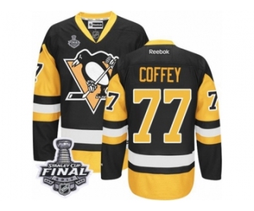 Men's Reebok Pittsburgh Penguins #77 Paul Coffey Authentic Black Gold Third 2017 Stanley Cup Final NHL Jersey