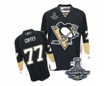 Men's Reebok Pittsburgh Penguins #77 Paul Coffey Premier Black Home 2017 Stanley Cup Champions NHL Jersey