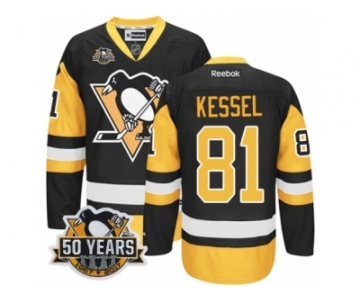 Men's Reebok Pittsburgh Penguins #81 Phil Kessel Authentic Black Gold Third 50th Anniversary Patch NHL Jersey