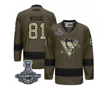 Men's Reebok Pittsburgh Penguins #81 Phil Kessel Premier Green Salute to Service 2017 Stanley Cup Champions NHL Jersey