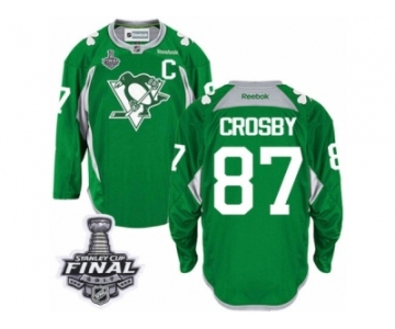 Men's Reebok Pittsburgh Penguins #87 Sidney Crosby Premier Green Practice 2017 Stanley Cup Final NHL Jersey