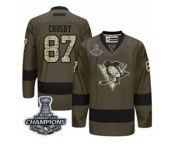 Men's Reebok Pittsburgh Penguins #87 Sidney Crosby Premier Green Salute to Service 2017 Stanley Cup Champions NHL Jersey