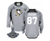 Men's Reebok Pittsburgh Penguins #87 Sidney Crosby Premier Grey Practice 2017 Stanley Cup Champions NHL Jersey