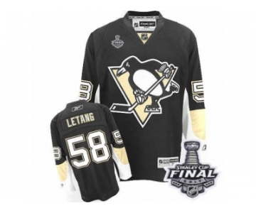 Youth Reebok Pittsburgh Penguins #58 Kris Letang Premier Black Home 2017 Stanley Cup Final NHL Jersey