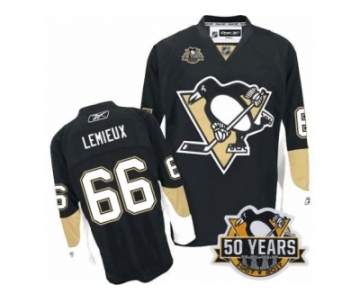 Youth Reebok Pittsburgh Penguins #66 Mario Lemieux Authentic Black Home 50th Anniversary Patch NHL Jersey