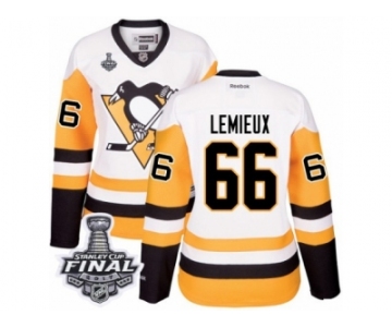 Youth Reebok Pittsburgh Penguins #66 Mario Lemieux Authentic White Away 2017 Stanley Cup Final NHL Jersey