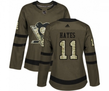 Women Adidas Pittsburgh Penguins #11 Jimmy Hayes Authentic Green Salute to Service NHL Jersey