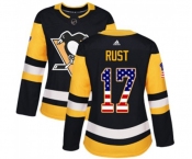 Women Adidas Pittsburgh Penguins #17 Bryan Rust Authentic Black USA Flag Fashion NHL Jersey