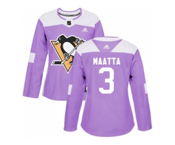 Women Adidas Pittsburgh Penguins #3 Olli Maatta Purple Authentic Fights Cancer Stitched NHL Jersey