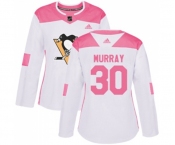 Women Adidas Pittsburgh Penguins #30 Matt Murray Authentic White Pink Fashion NHL Jersey