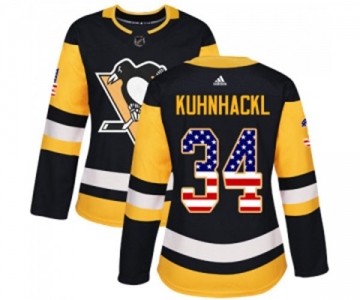 Women Adidas Pittsburgh Penguins #34 Tom Kuhnhackl Authentic Black USA Flag Fashion NHL Jersey