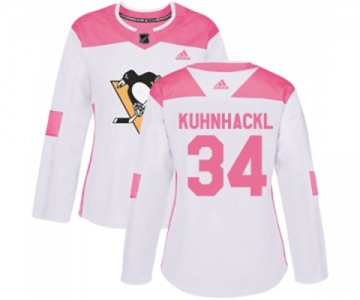 Women Adidas Pittsburgh Penguins #34 Tom Kuhnhackl Authentic White Pink Fashion NHL Jersey