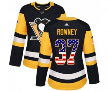 Women Adidas Pittsburgh Penguins #37 Carter Rowney Authentic Black USA Flag Fashion NHL Jersey