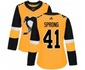 Women Adidas Pittsburgh Penguins #41 Daniel Sprong Authentic Gold Alternate NHL Jersey