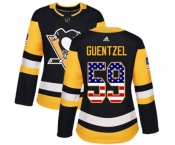 Women Adidas Pittsburgh Penguins #59 Jake Guentzel Authentic Black USA Flag Fashion NHL Jersey