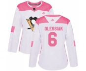 Women Adidas Pittsburgh Penguins #6 Jamie Oleksiak Authentic White Pink Fashion NHL Jersey
