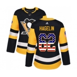 Women Adidas Pittsburgh Penguins #62 Carl Hagelin Authentic Black USA Flag Fashion NHL Jersey