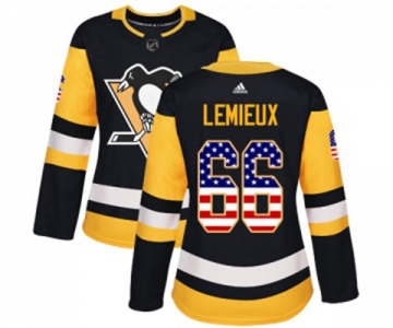 Women Adidas Pittsburgh Penguins #66 Mario Lemieux Authentic Black USA Flag Fashion NHL Jersey