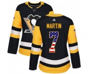 Women Adidas Pittsburgh Penguins #7 Paul Martin Authentic Black USA Flag Fashion NHL Jersey