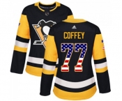 Women Adidas Pittsburgh Penguins #77 Paul Coffey Authentic Black USA Flag Fashion NHL Jersey