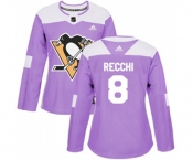 Women Adidas Pittsburgh Penguins #8 Mark Recchi Authentic Purple Fights Cancer Practice NHL Jersey