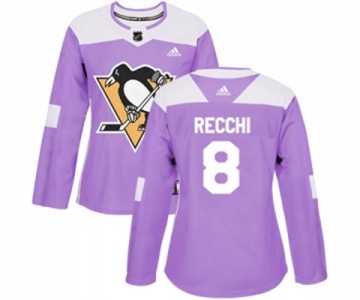 Women Adidas Pittsburgh Penguins #8 Mark Recchi Authentic Purple Fights Cancer Practice NHL Jersey