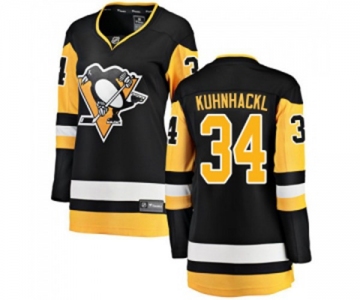 Women Pittsburgh Penguins #34 Tom Kuhnhackl Fanatics Branded Black Home Breakaway NHL Jersey
