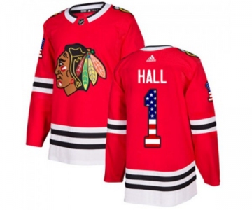 Adidas Chicago Blackhawks #1 Glenn Hall Authentic Red USA Flag Fashion NHL Jersey