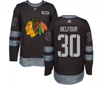 Adidas Chicago Blackhawks #30 ED Belfour Authentic Black 1917-2017 100th Anniversary NHL Jersey