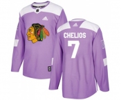Adidas Chicago Blackhawks #7 Chris Chelios Authentic Purple Fights Cancer Practice NHL Jersey