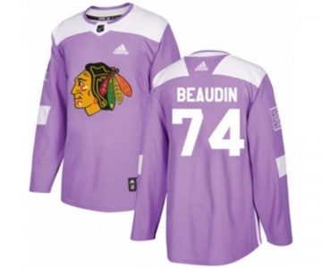 Adidas Chicago Blackhawks #74 Nicolas Beaudin Authentic Purple Fights Cancer Practice NHL Jersey