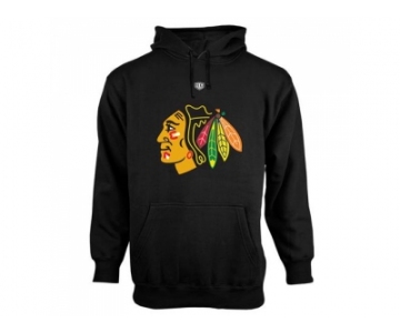 Chicago Blackhawks Black Old Time Hockey Big Logo with Crest Pullover Hoodie